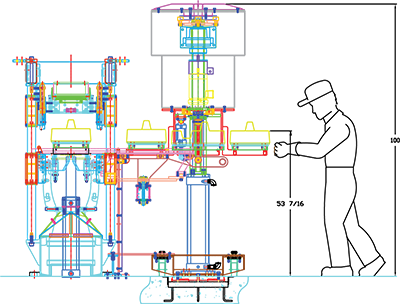 CAD Illustration of Matchplate Molding Machine and External Unit functioning as a single unit.